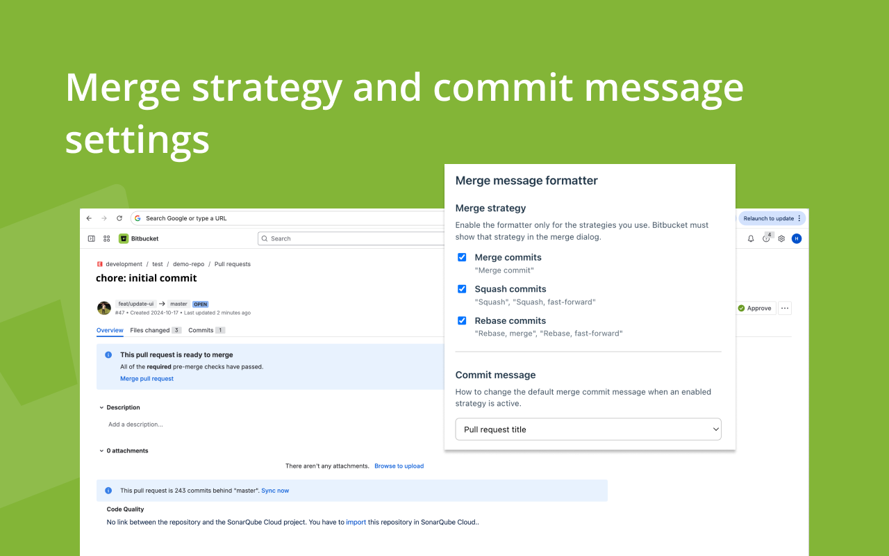 Extension settings: merge strategies and commit message format